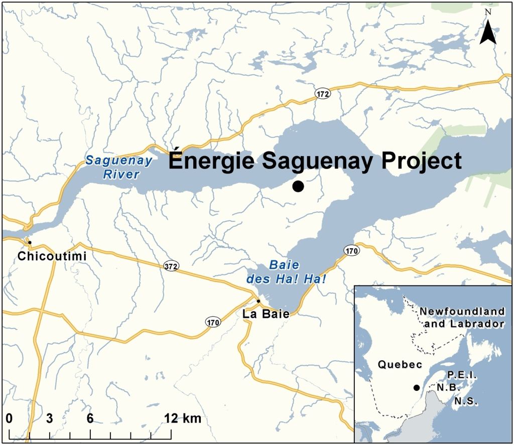 Map of the Énergie Saguenay project area taken from the Impact Assessment Agency of Canada