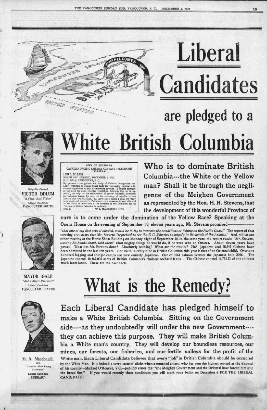 The Vancouver Sunday Sun, 4 December 1921, p.19.