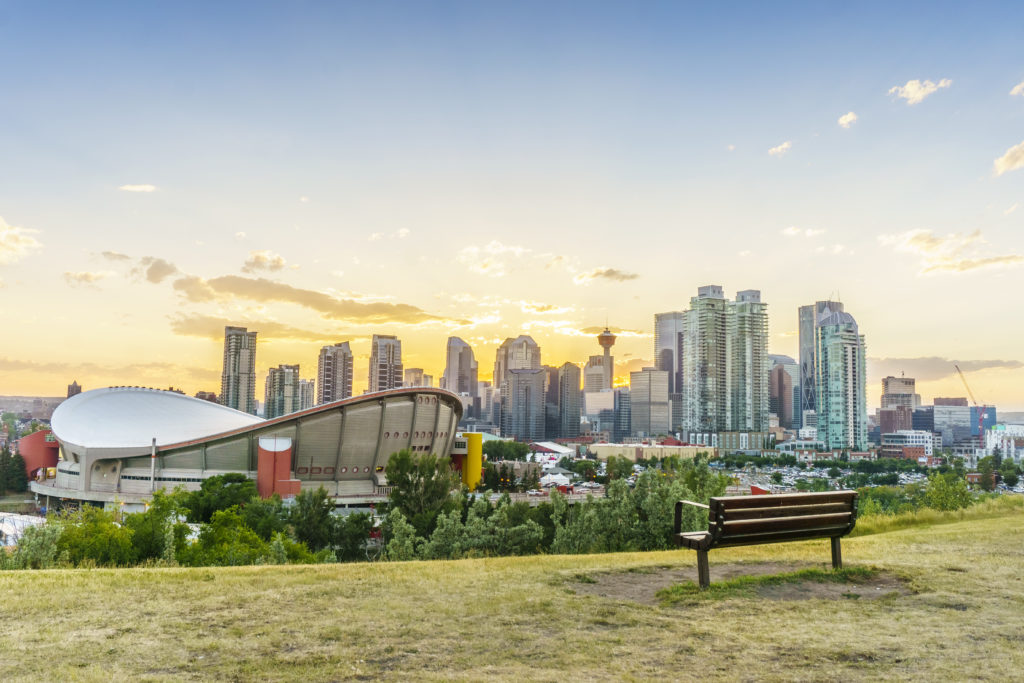Downtown of Calgary at sunset during summertime, Alberta, Canada