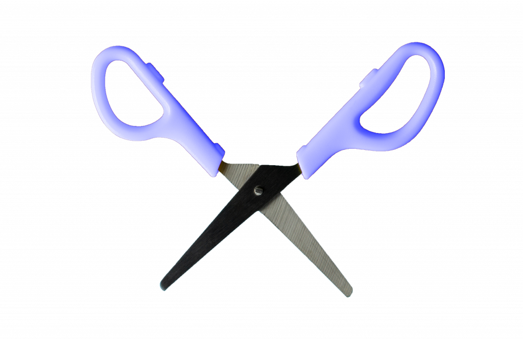 A single pair of scissors, open and pointed downwards